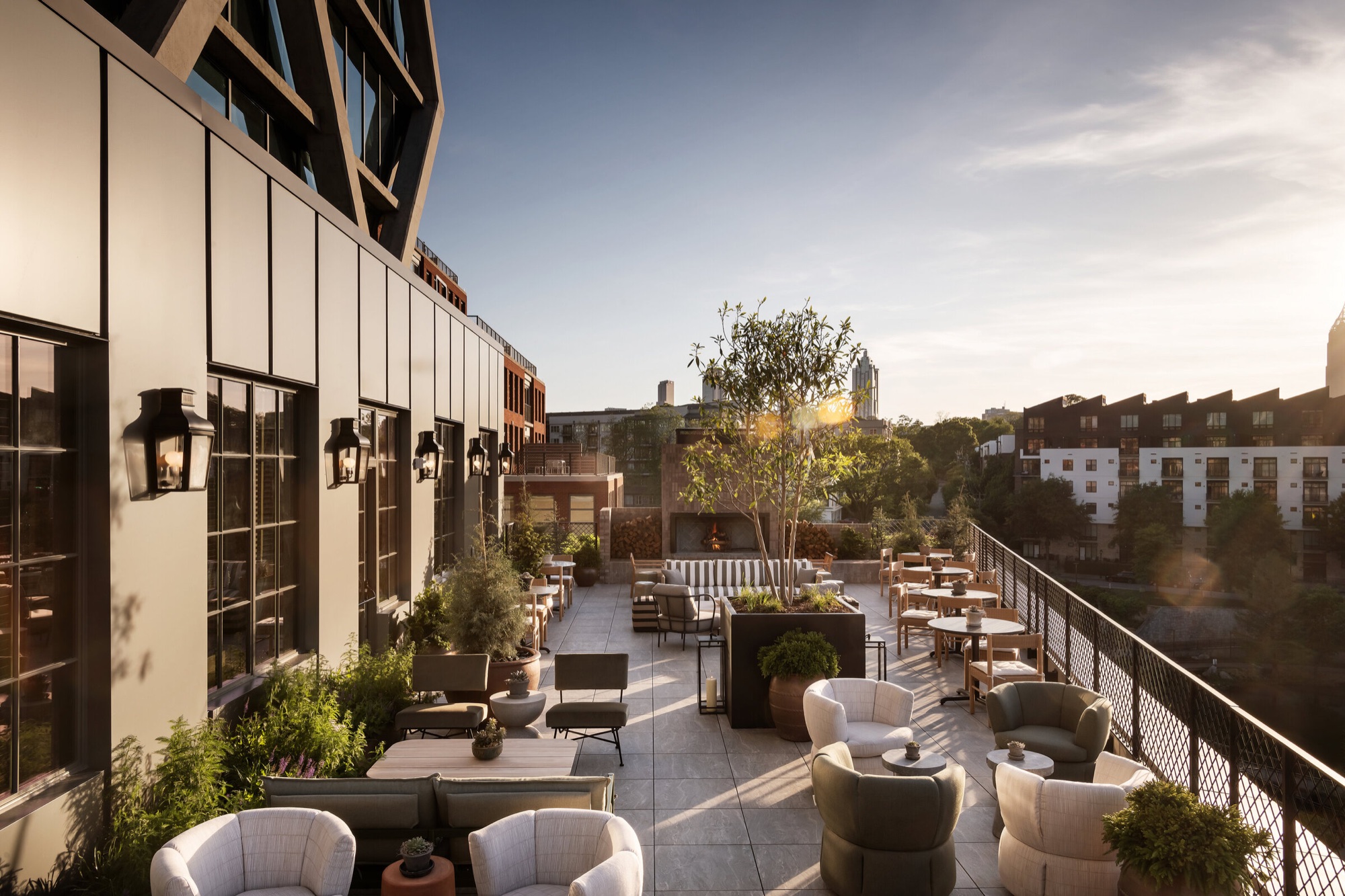 The Forth rooftop terrace with lounge seating at golden hour