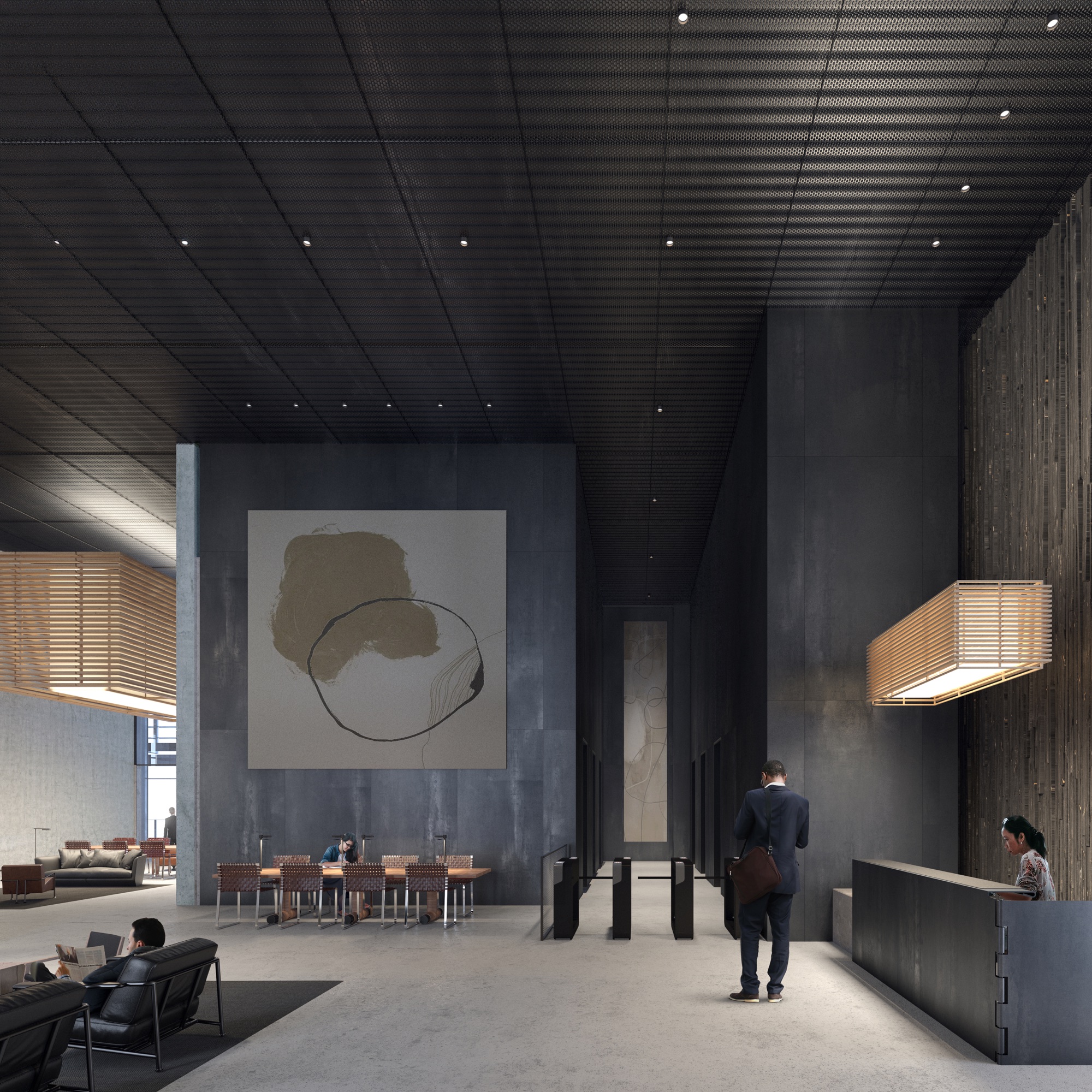 Tower Three reception with security desk and turnstiles